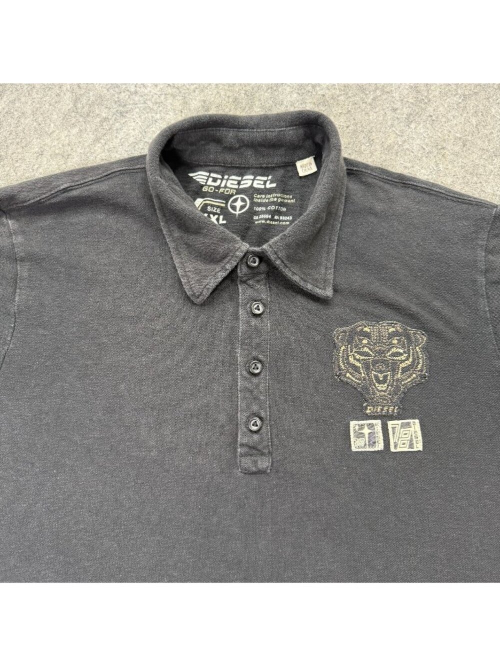 Diesel Polo Shirt Men 2XL Gray Pique Solid Cotton 45"x28" Short Sleeve